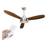 Ventilador De Techo Acero 3 Palas Madera Luz Control Remoto