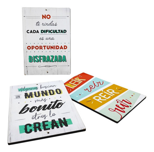 Cuadros Decorativos Vintage Frases Carteles Kit ×3 Madera