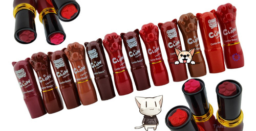 12 Labiales Kawaii Gato Huella + Cosmetiquera De Regalo!!