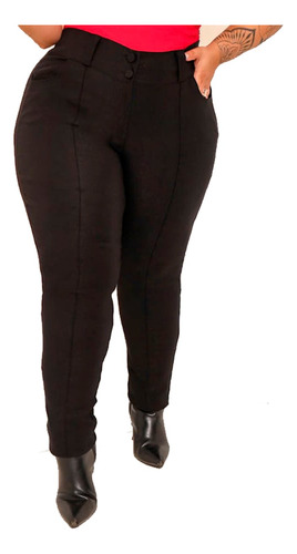 Calça Social Trabalho Plus Size Skinny Cós Alto Bengaline