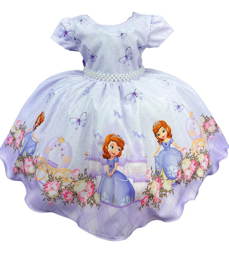 Vestido Sofia Lilás Princesas Disney Branca De Neve Menina