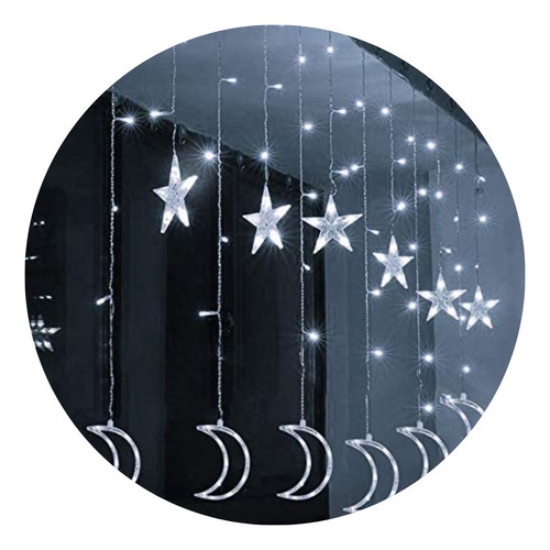 Cortina Led Decoração Lua E Estrela 8 Funções