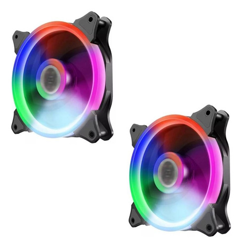 Pack 2 Ventilador Cooler Luz Led Rgb 12cm Gamer Multicolor