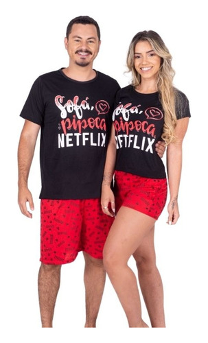 Kit 2 Pijama Casal Estampado Temático Netflix Super Herói