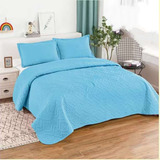 Cubrecama Delgado Azul Claro Unicolor Quilt 2plaza Teng Fei