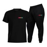 Camiseta Basica Algodão + Calça Moletom Jogger Kit Estampado