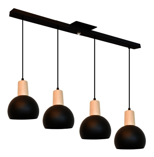 Lampara Colgante 4 Luces Bocha Madera Nordico Escandinavo