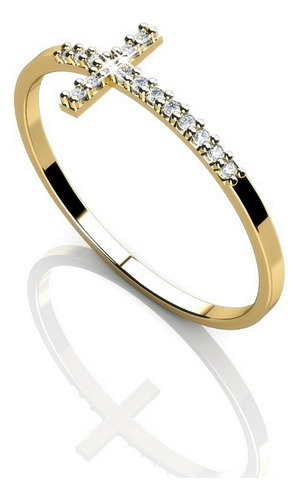 Anel Feminino De Ouro 18k 750 Cruz Cravejada