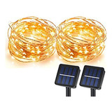 2 Pc Led Tira De Luces Blanco Cálido 20 M Solar Decoración