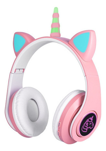 Audífonos Bluetooth Unicornio Luz Rgb Diseño Kawaii Rosas Color Rosa