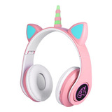 Audífonos Bluetooth Unicornio Luz Rgb Diseño Kawaii Rosas Color Rosa