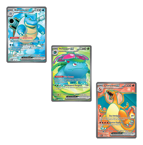 Kit Cartas Pokémon Full Art Charizard Venusaur Blastoise Ex