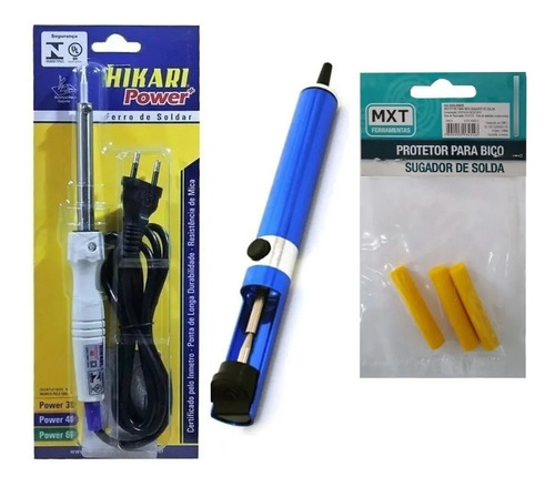 Kit Ferro Soldar Hikari + Sugador Hikari + 3 Camisinhas