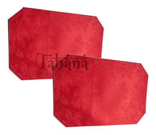 Mantel Individual Navidad Rojo Flores X 2