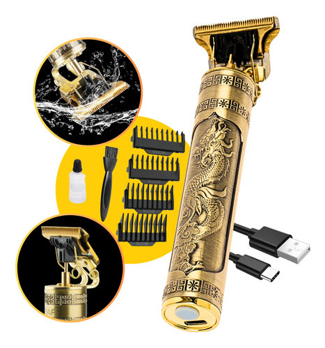 Maquina De Cortar Cabelo E Barba Profissional T9 Sem Fio Cor Dourado-escuro 110v/220v