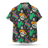 Ct Camisa Hawaiana Unisex Del Día Los Muertos Con Cactus Mex