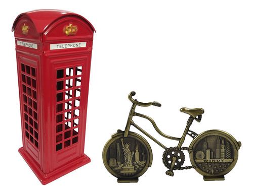 Bicicleta Londres Nova York Cabine Telefonica Miniatura