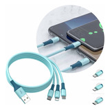 Cable Usb 3en1 Micro Usb Tipo C Y Para Lightning Fingertime Color Celeste