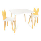 Conjunto De Mesa E Cadeiras Infantil Forma Coelho Amarelo