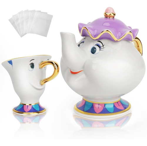 Leepenk Mrs Potts - Juego De Tetera Y Taza De Té De La Bella