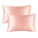 Funda De Almohada De Seda Tamaño Estandar 2pzas Color Rosa