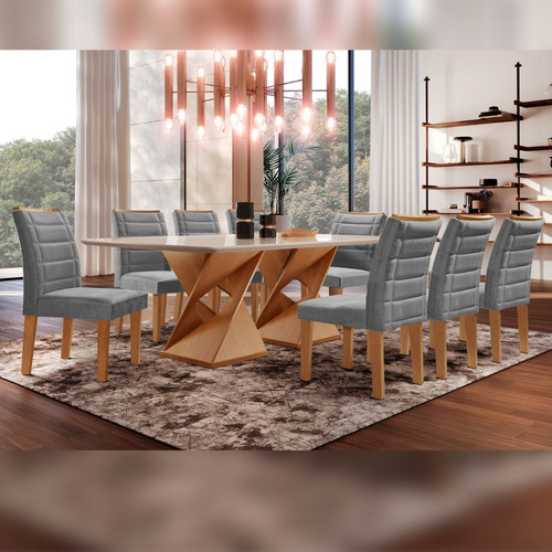 Conjunto Mesa De Jantar Genova Tampo Vidro/mdf Com 8 Dawt