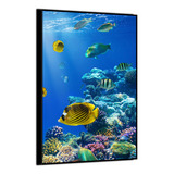 Quadro Decorativo Sala Oceano Coral Peixes Luxo Moldura