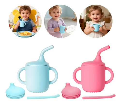 2pcvaso Silicón Suave Niños Con Popote Aprendizaje Libre Bpa | MercadoLibre
