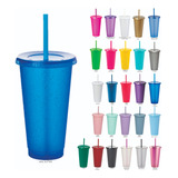 120 Vasos Reusables Con Tapa Y  Popote 24oz