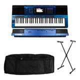 Kit Teclado Casio Arranjador Sint Mzx500 Azul + Capa Suporte