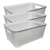 Canastos Organizador Plastico Cesto Rattan Grande Bajo X 3 Colombraro