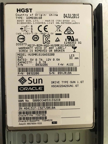 Disco Duro Sólido Ssd  Sun Oracle  1.6 Tb 12g 2.5  Sas