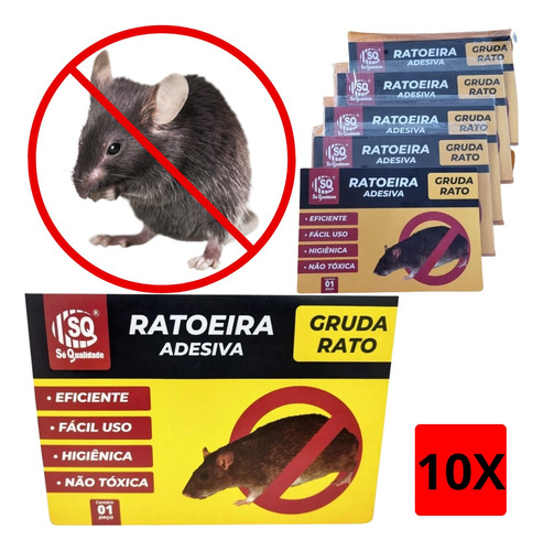 Kit 10 Unidades Ratoeira Adesiva Cola Pega Rato Pragas Visgo