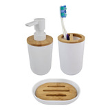 Kit Accesorios Baño Set 3 Piezas Dispenser Porta Cepillo Bla