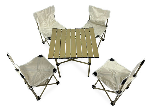 Set Mesa Enrollable Y 4 Silla Camping Pesca