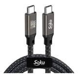 Soku Cable 2 Usb Tipo C 100w 20v 5a Ps Chip Para iPhone 15 Color Gris Oscuro