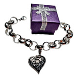 Pulsera Rolo Gigante + Dije Corazon Desmontable Acero Quirur