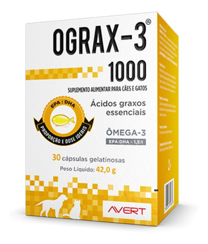 Suplemento Cães Gatos Avert Ograx-3 1000 30 Cápsulas