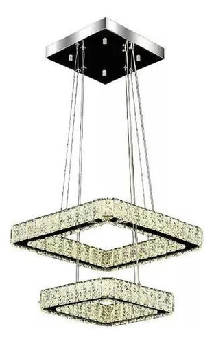 Lustre Cristal Led Quadrado Dois Andares 3 Em 1