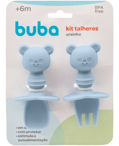 Kit Talher Infantil Colher E Garfo Em Silicone Ursinho Buba