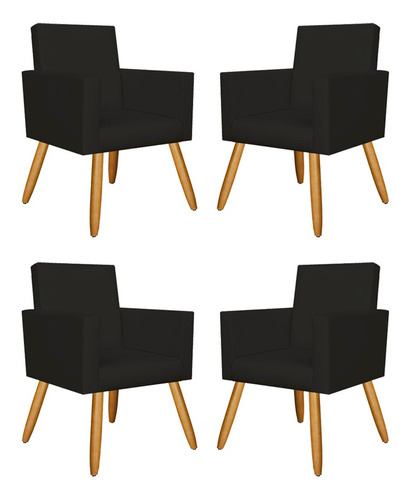 Kit 4 Cadeiras Poltrona Decorativa Escritório Courino