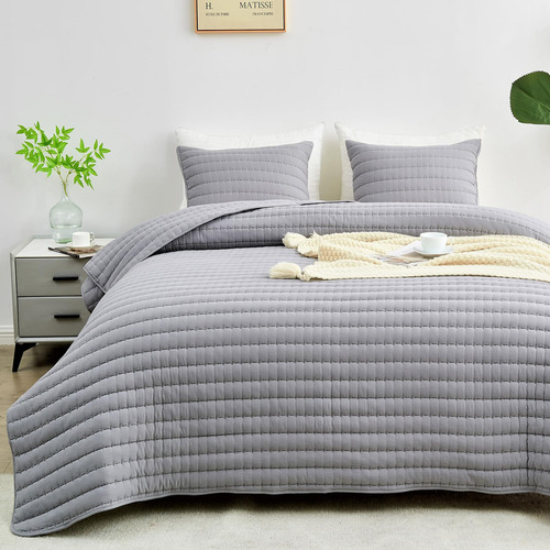 Decmay Juego De Ropa De Cama Gris Queen Con Fundas De Almoha