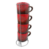 Set Mugs 4 Tazas De Cafe En Torre Rack Apilable De Ac/inox