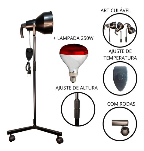 Suporte Pt Infravermelho Fisioterapia Dimmer E Lampada 250w