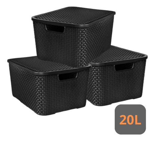 Kit C/ 3 Cesto Caixa Organizadora Rattan Grande - 20 Litros