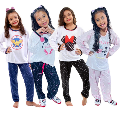 Pijama Infantil Longo Fechado Feminino Personagem Calça Frio