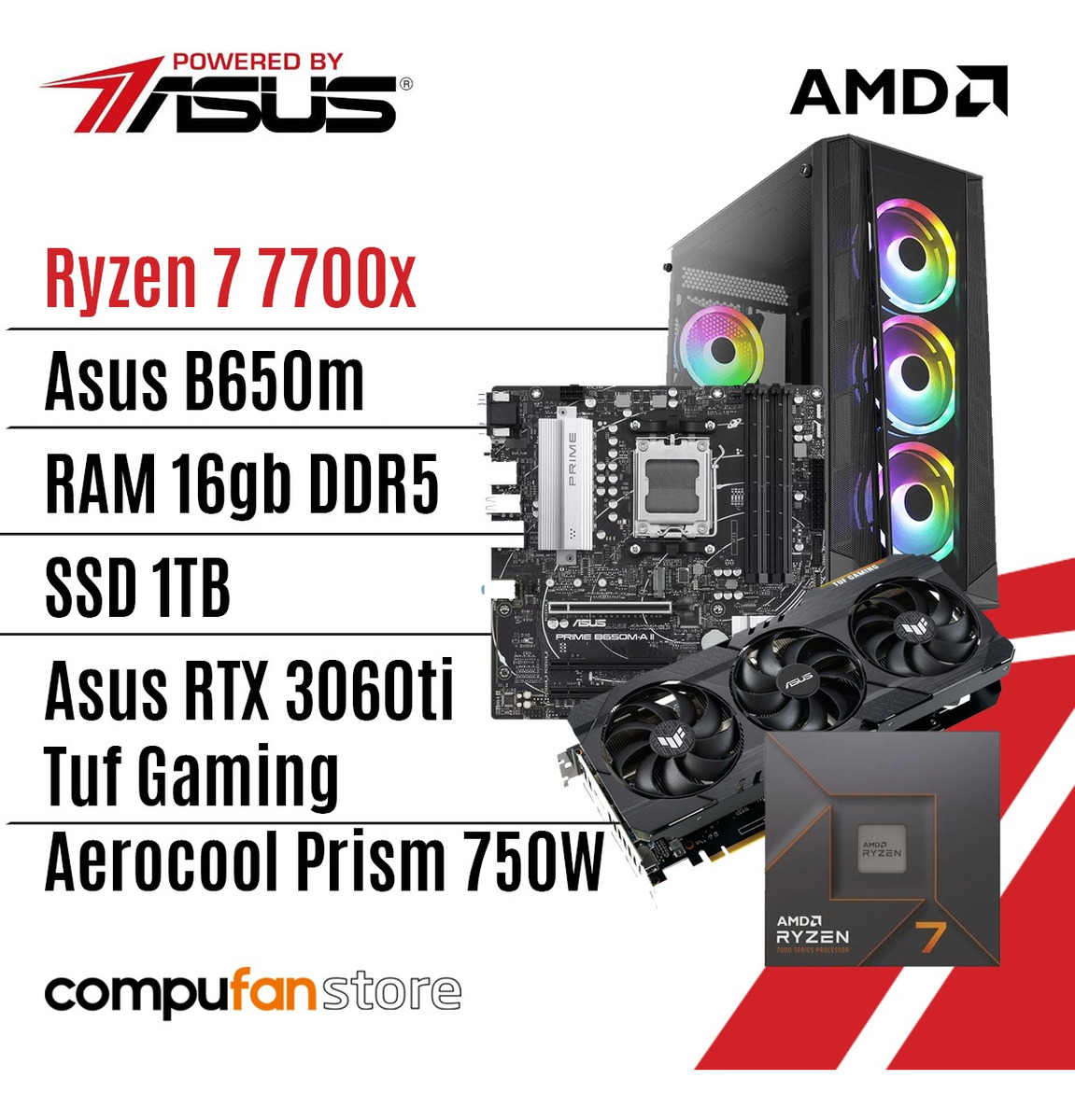 Pc Gamer Powered By Asus Ryzen 7 7700 Rtx 3060ti 16gb Ssd 1TB