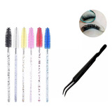 Kit Pestañas Cepillos Peines Cejas X6u + Pinza Negro Curva