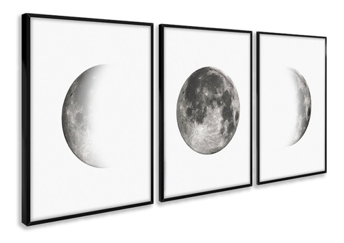 Quadros Decorativos Paisagem Lua Preto Branco Sala Moldura