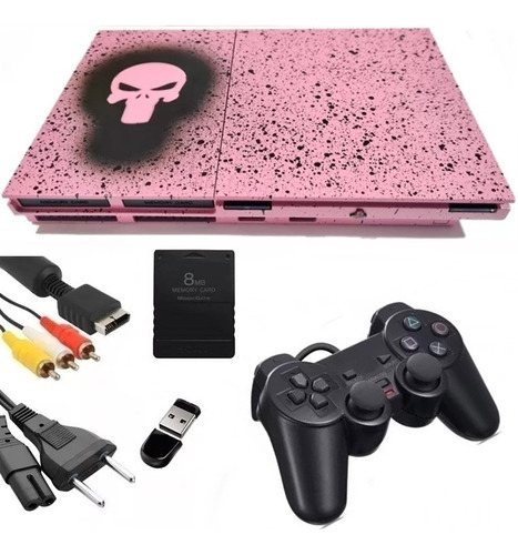 Play Station 2 Rosa - Ps2 Slim - Punisher Pink - 12 Meses De Garantia - Vários Jogos Opl